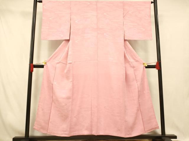 平和屋着物■上質な色無地　吉祥舞花地紋　珊瑚色　正絹　逸品　AABI5876fw