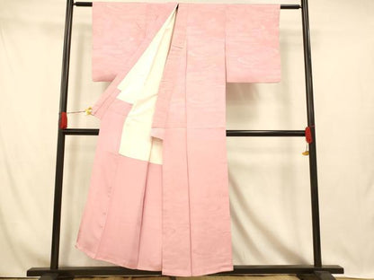 平和屋着物■上質な色無地　吉祥舞花地紋　珊瑚色　正絹　逸品　AABI5876fw