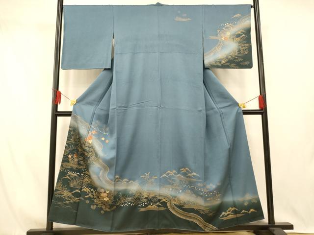 平和屋着物■訪問着 刺繍 風景草花文 暈し染め 金糸 金彩 正絹 逸品 AABI5880fw