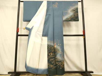 平和屋着物■訪問着 刺繍 風景草花文 暈し染め 金糸 金彩 正絹 逸品 AABI5880fw