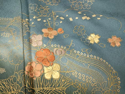 平和屋着物■訪問着 刺繍 風景草花文 暈し染め 金糸 金彩 正絹 逸品 AABI5880fw