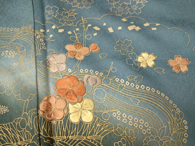 平和屋着物■訪問着 刺繍 風景草花文 暈し染め 金糸 金彩 正絹 逸品 AABI5880fw