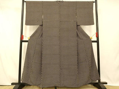 平和屋着物■上質な小紋　籠目文　黒地　正絹　逸品　AABI5881fw