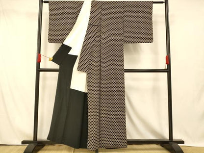 平和屋着物■上質な小紋　籠目文　黒地　正絹　逸品　AABI5881fw