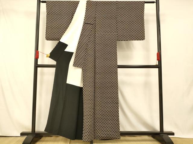 平和屋着物■上質な小紋　籠目文　黒地　正絹　逸品　AABI5881fw