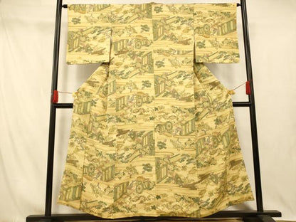 平和屋着物■上質な小紋　御所車風景文　正絹　逸品　AABI5882fw