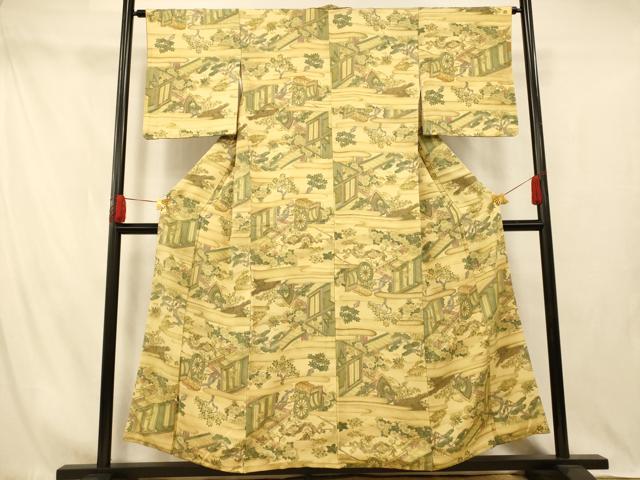 平和屋着物■上質な小紋　御所車風景文　正絹　逸品　AABI5882fw