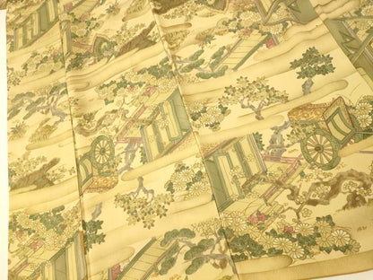 平和屋着物■上質な小紋　御所車風景文　正絹　逸品　AABI5882fw