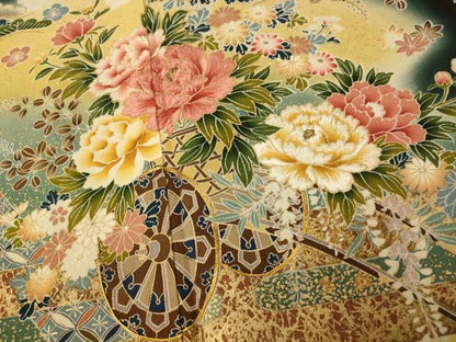 平和屋着物■豪華黒留袖　駒刺繍　萬寿染　吉祥花車文　暈し染め　金彩　正絹　逸品　AABI5883fw