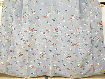 平和屋着物■訪問着　枝花文　鬼しぼ縮緬　正絹　逸品　AABI5888fw