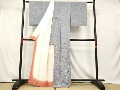 平和屋着物■訪問着　枝花文　鬼しぼ縮緬　正絹　逸品　AABI5888fw