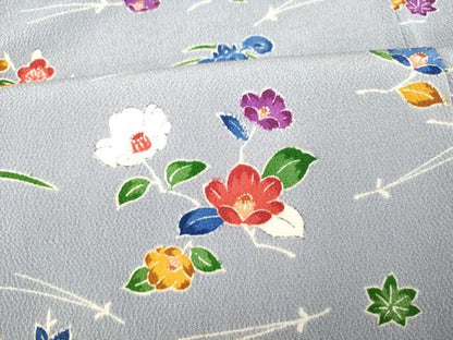 平和屋着物■訪問着　枝花文　鬼しぼ縮緬　正絹　逸品　AABI5888fw