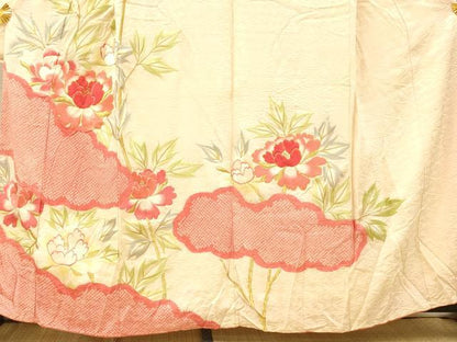 平和屋着物■豪華振袖　駒刺繍　絞り　雲取り牡丹文　金糸　正絹　逸品　AABI5894fw