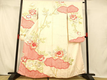 平和屋着物■豪華振袖　駒刺繍　絞り　雲取り牡丹文　金糸　正絹　逸品　AABI5894fw