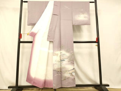平和屋着物■訪問着　風景文　暈し染め　金彩　正絹　逸品　AABI5904fw