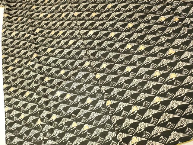 平和屋着物■上質な小紋　型染め　花鳥菱文　黒地　正絹　逸品　AABI5905fw