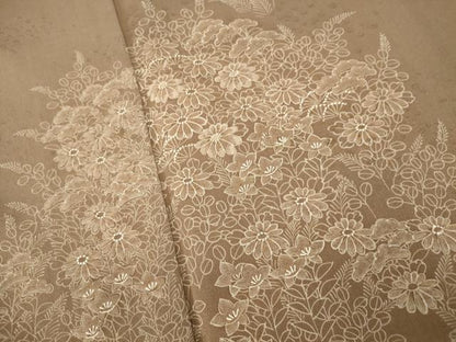 平和屋着物■訪問着　手描き　刺繍　草花文　正絹　逸品　AABI5917fw