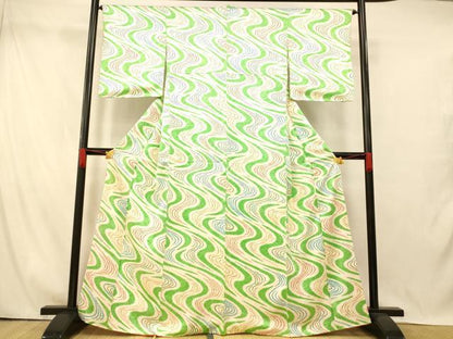 平和屋着物■上質な小紋 絞り 流水文 正絹 逸品 AABI5918fw