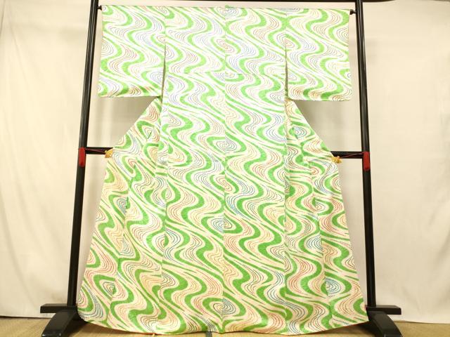 平和屋着物■上質な小紋 絞り 流水文 正絹 逸品 AABI5918fw