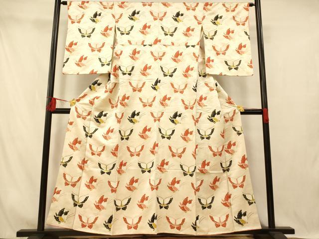 平和屋着物■上質な小紋 舞蝶文 金通し地 正絹 逸品 AABI5920fw