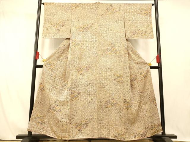 平和屋着物■上質な小紋 切嵌吉祥文様 たたき染め 正絹 逸品 未使用 AABI5923fw