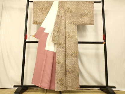 平和屋着物■上質な小紋 切嵌吉祥文様 たたき染め 正絹 逸品 未使用 AABI5923fw