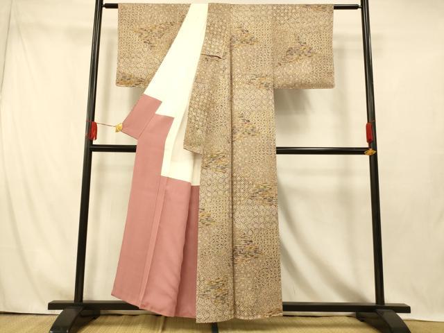 平和屋着物■上質な小紋 切嵌吉祥文様 たたき染め 正絹 逸品 未使用 AABI5923fw