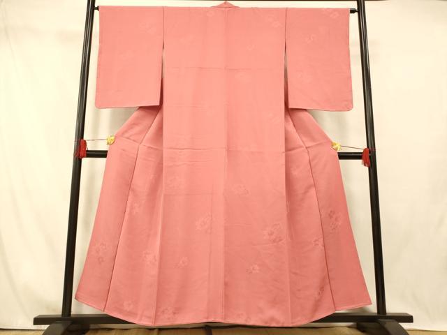 平和屋着物■上質な色無地 舞花地紋 真朱色 正絹 逸品 未使用 AABI5926fw