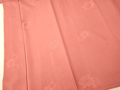 平和屋着物■上質な色無地 舞花地紋 真朱色 正絹 逸品 未使用 AABI5926fw