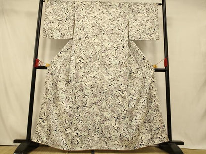 平和屋着物■上質な小紋　草花文　黒地　正絹　逸品　AABI5931fw