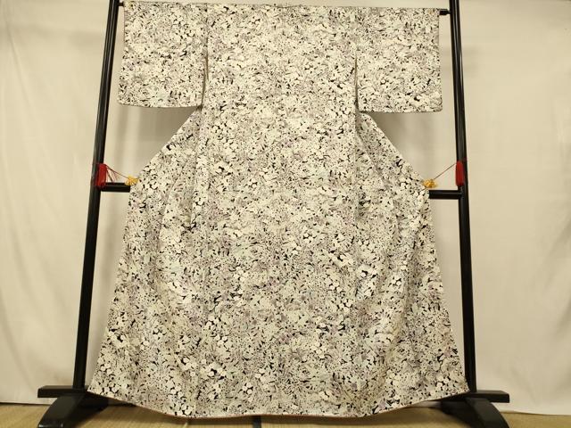 平和屋着物■上質な小紋　草花文　黒地　正絹　逸品　AABI5931fw