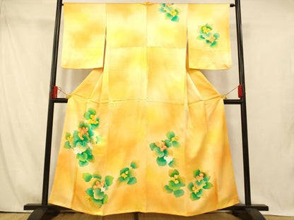 平和屋着物■訪問着　手描き　草花霞文　暈し染め　金彩　正絹　逸品　AABI5932fw