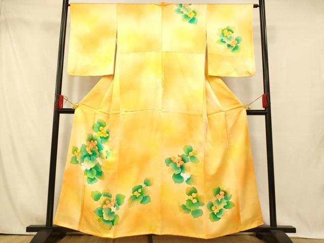 平和屋着物■訪問着　手描き　草花霞文　暈し染め　金彩　正絹　逸品　AABI5932fw