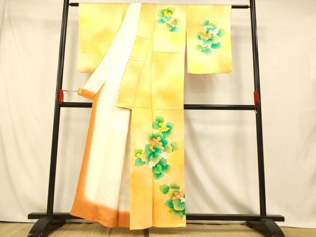 平和屋着物■訪問着　手描き　草花霞文　暈し染め　金彩　正絹　逸品　AABI5932fw