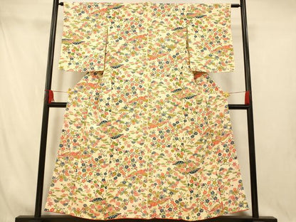 平和屋着物■上質な小紋　型染め　吉祥枝花文　松　梅　正絹　逸品　AABI5933fw