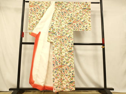 平和屋着物■上質な小紋　型染め　吉祥枝花文　松　梅　正絹　逸品　AABI5933fw
