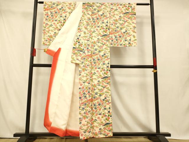 平和屋着物■上質な小紋　型染め　吉祥枝花文　松　梅　正絹　逸品　AABI5933fw