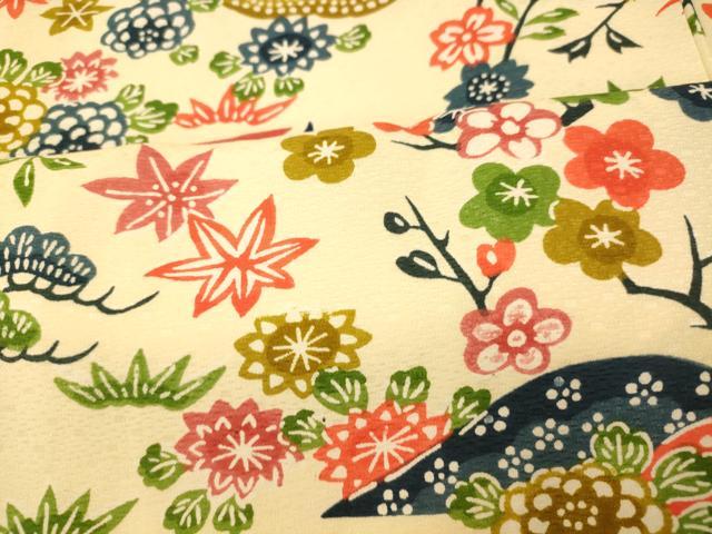 平和屋着物■上質な小紋　型染め　吉祥枝花文　松　梅　正絹　逸品　AABI5933fw