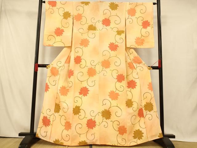 平和屋着物■上質な小紋　地紋起こし　更紗花文　暈し染め　正絹　逸品　AABI5934fw