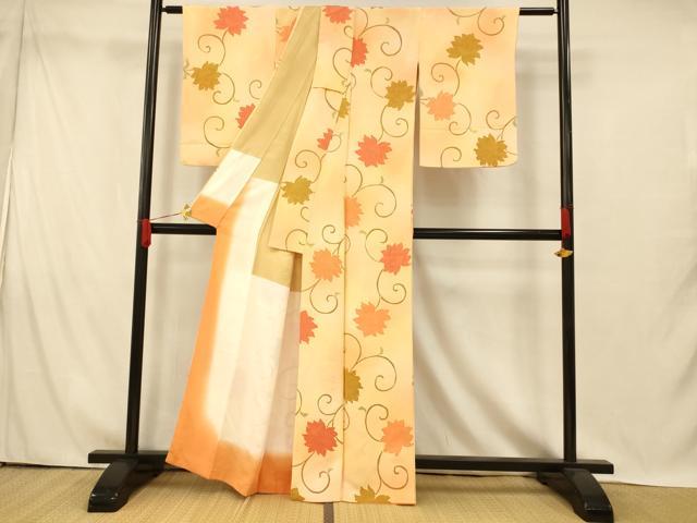 平和屋着物■上質な小紋　地紋起こし　更紗花文　暈し染め　正絹　逸品　AABI5934fw