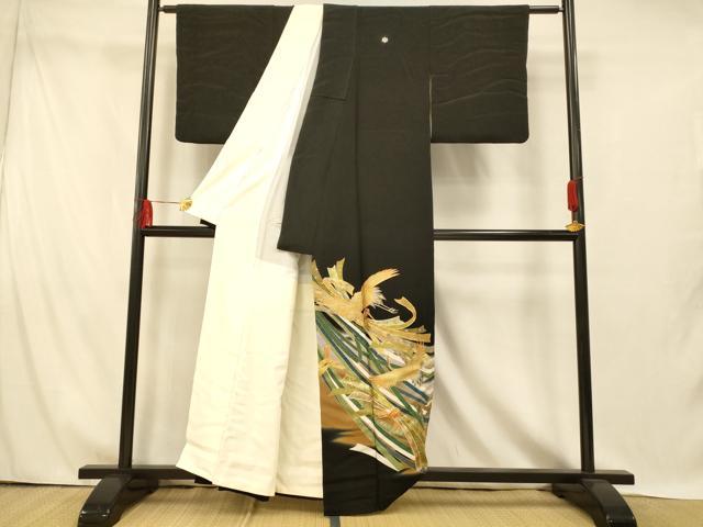 平和屋着物■豪華黒留袖　駒刺繍　萬寿染　鶴束ね熨斗文　暈し染め　金銀彩　正絹　逸品　AABI5939fw