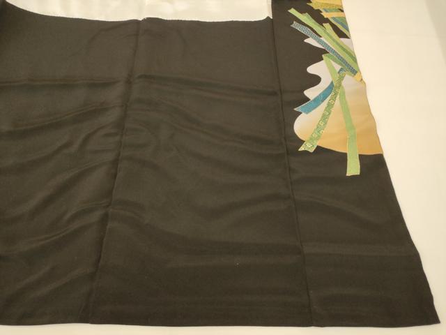 平和屋着物■豪華黒留袖　駒刺繍　萬寿染　鶴束ね熨斗文　暈し染め　金銀彩　正絹　逸品　AABI5939fw