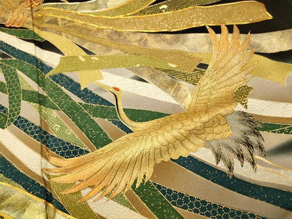 平和屋着物■豪華黒留袖　駒刺繍　萬寿染　鶴束ね熨斗文　暈し染め　金銀彩　正絹　逸品　AABI5939fw