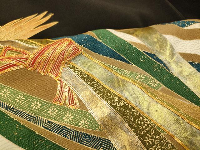平和屋着物■豪華黒留袖　駒刺繍　萬寿染　鶴束ね熨斗文　暈し染め　金銀彩　正絹　逸品　AABI5939fw