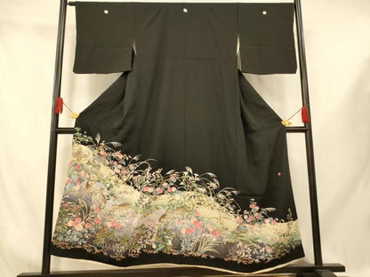 平和屋着物■豪華黒留袖　友禅作家物　花鳥文　うずら　暈し染め　正絹　逸品　AABI5944fw