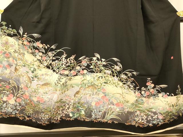平和屋着物■豪華黒留袖　友禅作家物　花鳥文　うずら　暈し染め　正絹　逸品　AABI5944fw