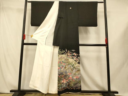 平和屋着物■豪華黒留袖　友禅作家物　花鳥文　うずら　暈し染め　正絹　逸品　AABI5944fw