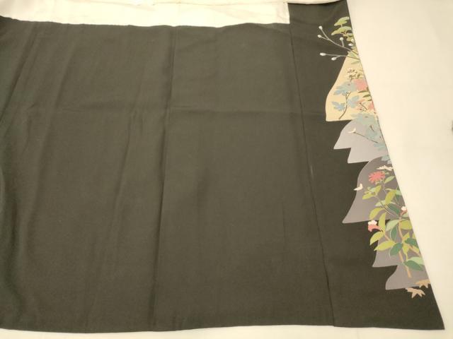 平和屋着物■豪華黒留袖　友禅作家物　花鳥文　うずら　暈し染め　正絹　逸品　AABI5944fw