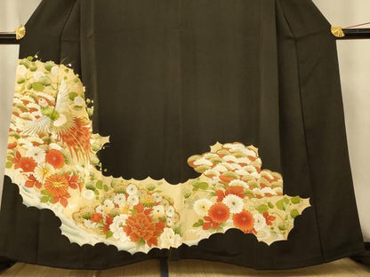 平和屋着物■豪華黒留袖　駒刺繍　鳳凰枝花文　松　梅　金糸　金彩　正絹　逸品　AABI5947fw
