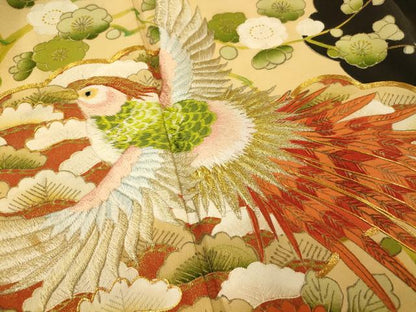 平和屋着物■豪華黒留袖　駒刺繍　鳳凰枝花文　松　梅　金糸　金彩　正絹　逸品　AABI5947fw